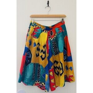 Vintage Kelly Stevens 90s Abstract Geometric Colorful Lightweight Short Culotte